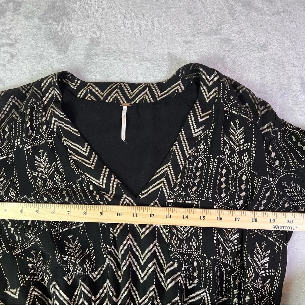 Free People Love My Chaos Tunic Dress Size Small Black Gold Geometric Drawstring